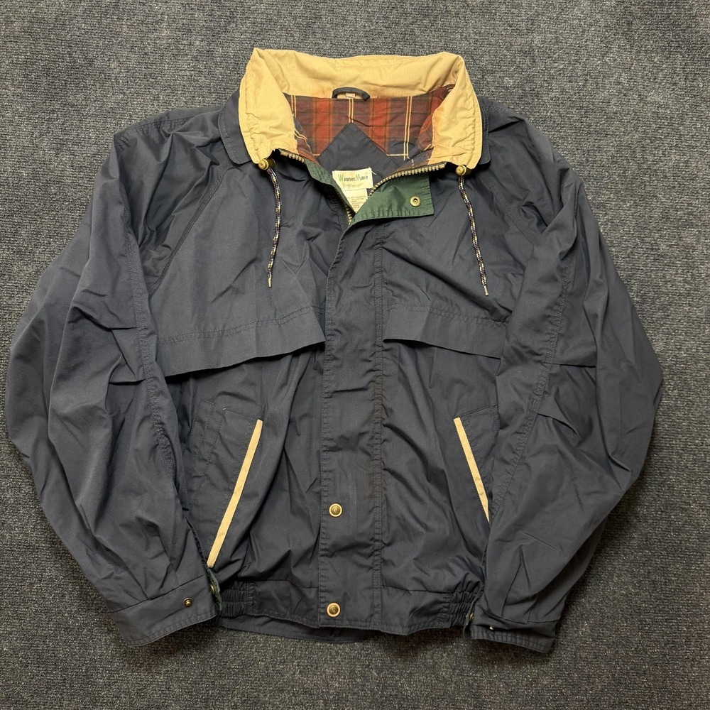Vintage WinnerMate Jacket Mens 2XL Blue Microfiber Windbreaker Plaid Lined Zip
